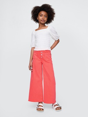 Kız Çocuk Kırmızı High Rise Stride Wide-Leg Jean Pantolon