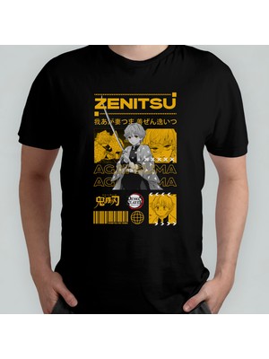 Pixxa Demon Slayer Kimetsu No Yaiba Zenitsu Unisex %100 Pamuklu Bisiklet Yaka T-Shirt