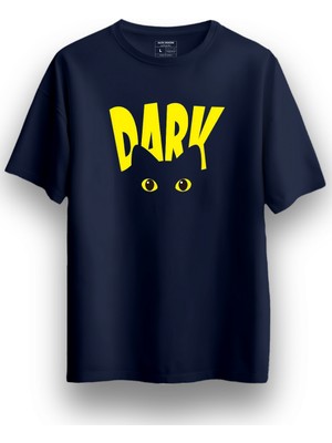 Alex Rosen Unisex Oversize Bisiklet Yaka Dark Baskılı Kısa Kollu Lacivert Tişört