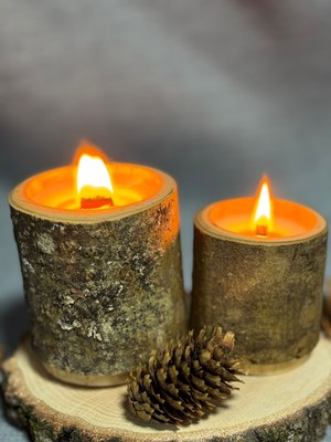 Doğal Ahşap Bardakta Ikili Mum Seti – Ahşap Fitilli, El Yapımı, Odunsu ve Çiçek Kokulu