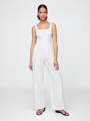 Gap Kadın Beyaz Keten Heavyweight Tulum