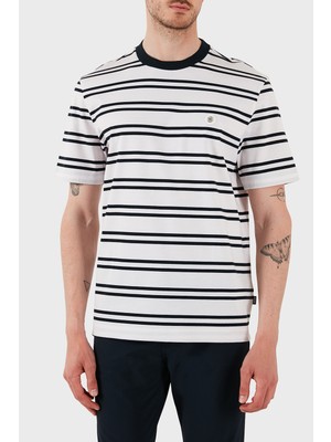 Boss  Çizgili  Pamuk Regular Fit Bisiklet Yaka T Shirt Erkek T Shirt 50520298 405