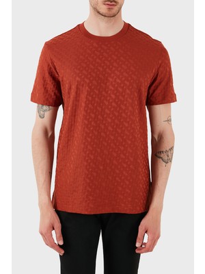 Boss  Pamuklu Monogram Logo Baskılı Regular Fit Bisiklet Yaka T Shirt Erkek T Shirt 50537131 806