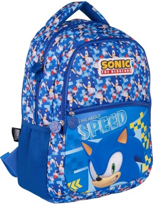 Sonic The Hedgehog Büyük Boy 3 Bölmeli Cepli Çocuk Okul Sırt Çantası Mavi