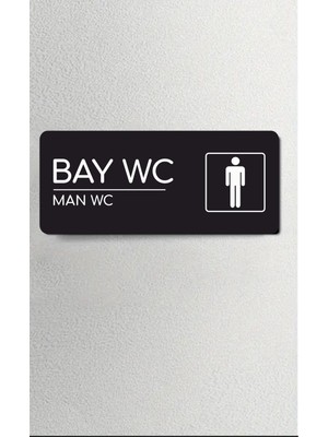 Bay Wc - Ofis Departman Kapı Isimliği, Yönlendirme Levhası 24X9 cm Siyah Renk