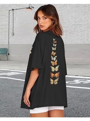 Nidam Butik Bisiklet Yaka Baskılı T-Shirt - Siyah