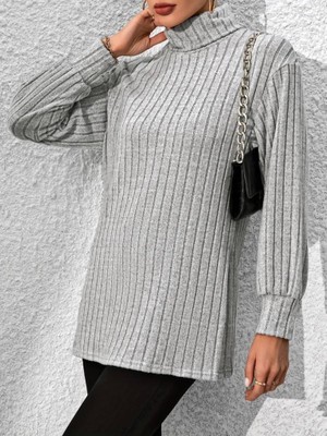 Nidam Butik Kadın Uzun Kollu Balıkçı Yaka Yandan Yırtmaçlı Şardonlu Kaşkorse Bluz