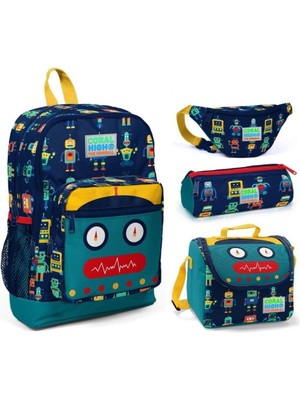 Robot Baskılı Erkek Çocuk 4'Lü Ilkokul Çanta Seti
