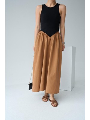 Nidam Butik Iki Renkli Elbise - Siyah-Taba