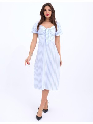 Nidam Butik 5948 Elbise-Los Angeles Çizgili