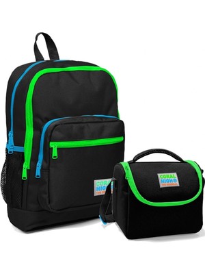 Erkek Çocuk Ilkokul Okul Sırt Çantası Ve Beslenme Çanta Seti - Siyah Yeşil