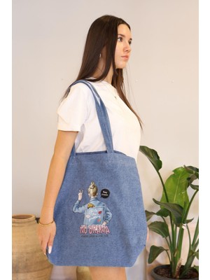 İcone Bag Bez Kadın Çantası, Geniş Hacimli, Kot&Denim Kız Baskılı El Ve Omuz Bez Çanta