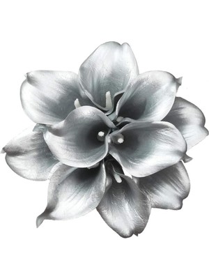 Yapay Çiçek Gümüş Renk Gala Eva Malzeme Silver Cala Flower 8li Demet