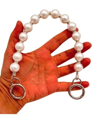 Angel Çanta Aksesuar 34 cm  Incili Çanta Sapı Gümüş  Metalli