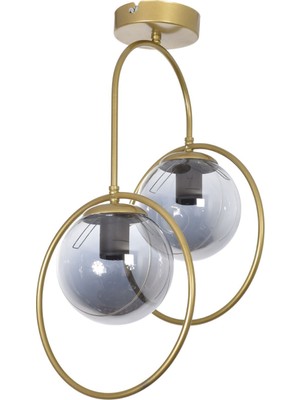 Simon Modern Salon - Mutfak - Yatak Odası - Hol - Eskitme Renk Gövde Füme Cam 2 Li Avize