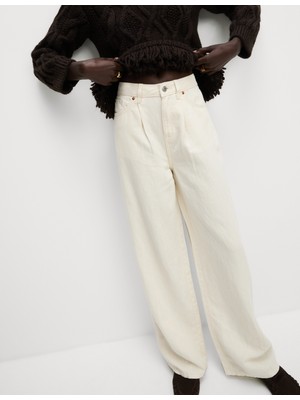 Marks & Spencer Keten Karışımlı Denim Geniş Paça Pantolon