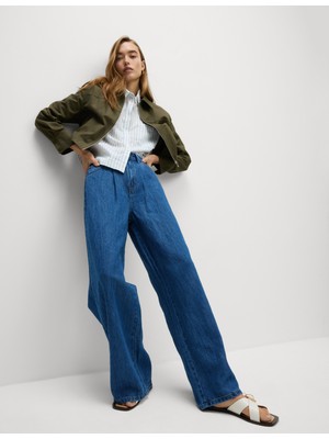 Marks & Spencer Keten Karışımlı Denim Geniş Paça Pantolon