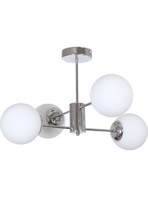 Oscar Modern Lüks Tasarım Krom Gümüş Renk Kasa Beyaz Camlı Salon - Mutfak - Yatak Odası 4 Lü Avize