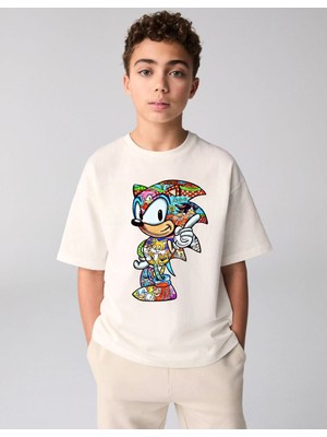 Little Aden Erkek Çocuk Sonic Baskılı Pamuklu Oversize Yazlık Tişört