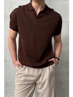 Erkek Oversize Pamuklu Polo Yaka Triko T-Shirt