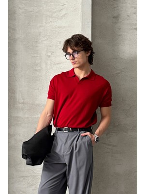 Erkek Oversize Pamuklu Polo Yaka Triko T-Shirt