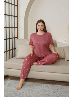 Pijamoni Kadın Milan Büyük Beden Bisiklet Yaka Kısa Kol Ince Pijama Takımı 7665/12- 1 Adet