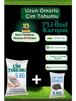 Çim Ekim Paketi 7'li Karışım Uzun Ömürlü Basmaya Dayanıklı 4 Mevsim Yeşil Gübreli Set 5 kg