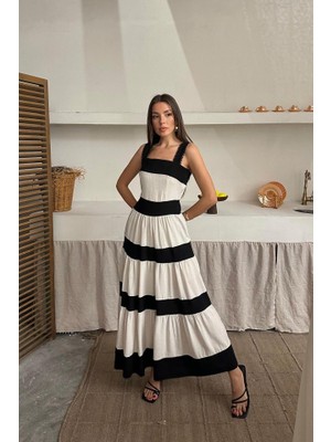 Alinn Butikk Bej Arkası Fiyonklu Keten Elbise