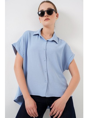 La Mode Istanbul Oversize Kısa Kol Gömlek 20322 - Mavi