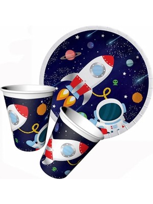 Uzay Temalı Karton Tabak ve Bardak Seti 8+8 Adet