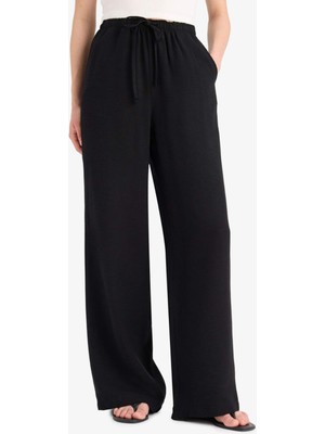 DeFacto Wide Leg Cepli Yüksek Bel Standart Boy Keten Karışımlı Pantolon F5024AX25SP