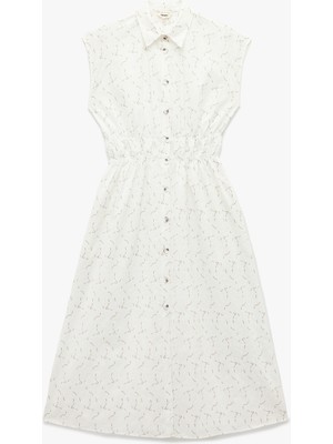 Koton Astarlı Düğmeli Fistolu Desenli Midi Kolsuz Gömlek Elbise