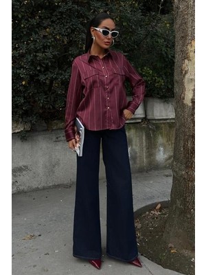 Passense Chanel Saten Premium Çizgili Gömlek 3411