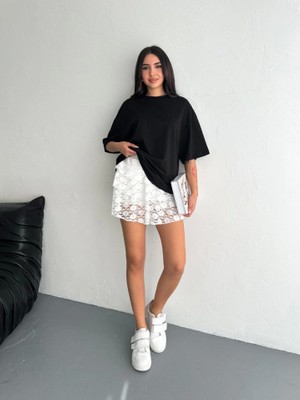 La Mode Istanbul Dantel Şortlu Etek - Beyaz