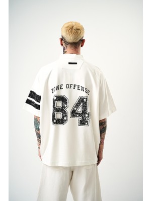 Erkek 84 Zone Baskılı Oversize T-Shirt Ekru