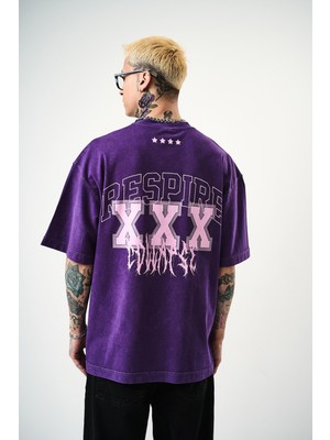 Erkek Respire Baskılı Yıkamalı Oversize T-Shirt Mor