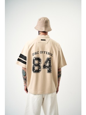 Erkek 84 Zone Baskılı Oversize T-Shirt Bej