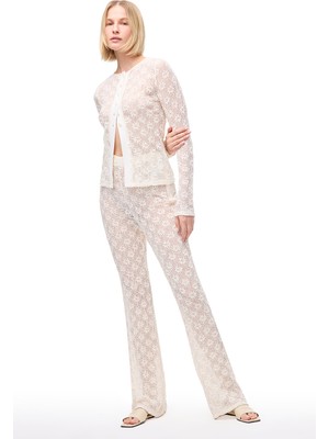 Ekru Brices Regular Fit Yüksek Bel Pantolon