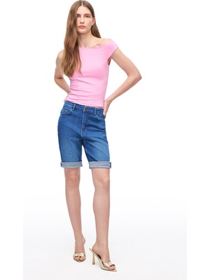 Elsas Pembe Renk Regular Fit Kayık Yaka Düşük Kollu Tişört