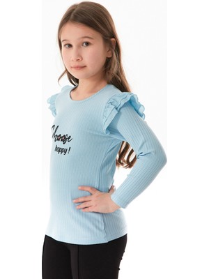 Fitilli Choose Happy Baskılı Kolu Fırfırlı Kız Çocuk Body