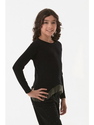 FullaModa Fitilli Likralı Beli Zincirli Kız Çocuk Body