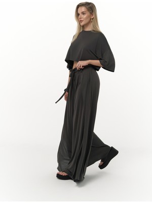 Mai Nell Antrasit Crop T-Shirt Pantolon Takım
