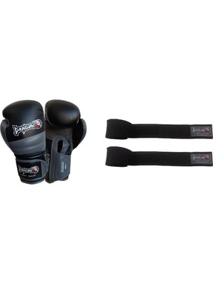 Dragondo Attack Boks Eldiveni ve Boks Bandaj 10 oz Suni Deri Set Unisex Kick Boks ve Muay Thai İçin