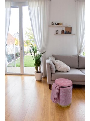 Arte Cotone Mini Kapaklı Kadife Kumaş Dekoratif Silindir Koltuk Puf 25 x 36