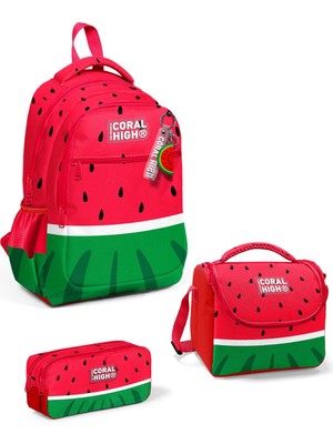 Coral High Kids Kırmızı Yeşil Karpuz Desenli 3’lü Okul Çanta Seti SET0114428
