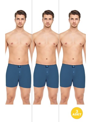 Erkek Rahat ve Konforlu Havlu Bel Pamuklu Düğmeli Boxer 3'lü Paket