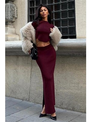 Passense Maje Sırt Zincir Detay Etek Bluz Takım 9884