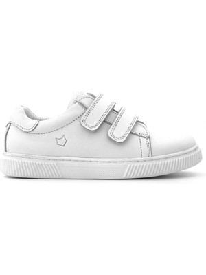 Hakiki Deri Beyaz Cırt Cırtlı Kız Çocuk Sneakers Ayakkabı