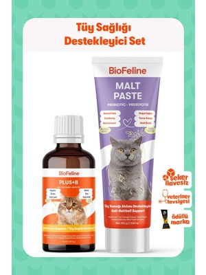 Biofeline Set-1 Malt Paste ve Plus+B Kedi Ödülleri 100 gr Yetişkin Kediler İçin Lezzetli Destek