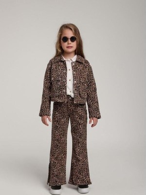 Kız Çocuk Likralı Leopar Yırtmaçlı Ispanyol Paça Pantolon